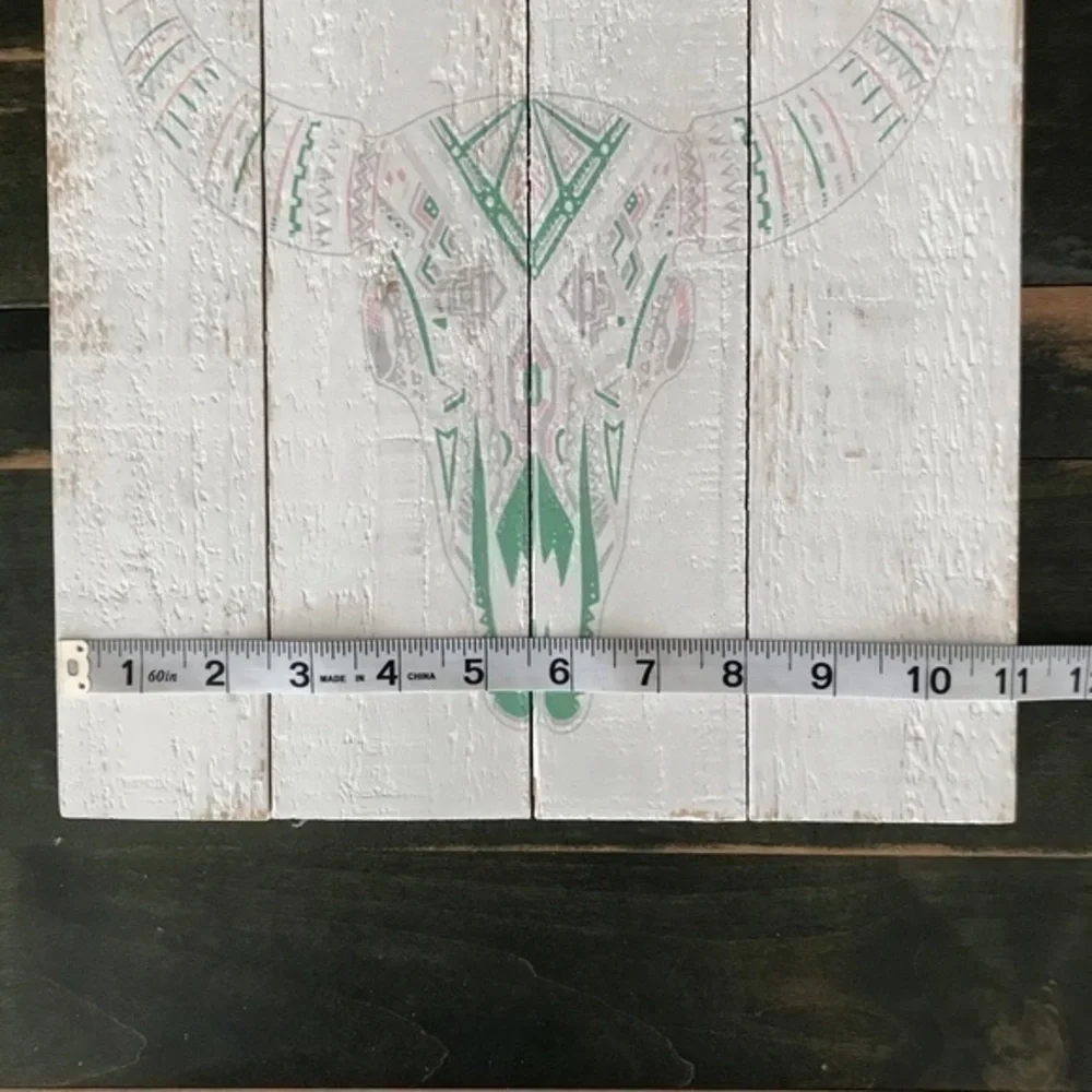 Rustic Boho Animal Skull White Wood Art